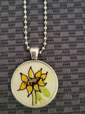 Yellow Sunflower Pendant Necklace Bought From A Art Gallery Includes Chain